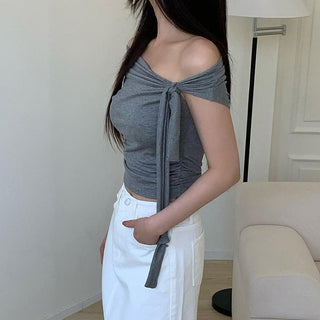 Ribbon tie irregular knitted top