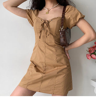 V -neck bubble sleeve slim dress