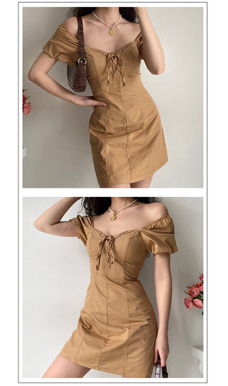 V -neck bubble sleeve slim dress