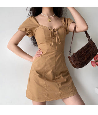 V -neck bubble sleeve slim dress