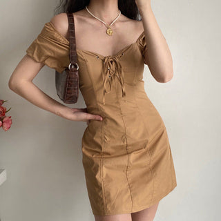 V -neck bubble sleeve slim dress