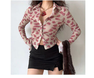 Retro graphic long-sleeved shirt