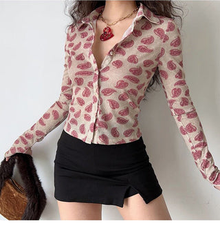 Retro graphic long-sleeved shirt