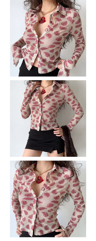 Retro graphic long-sleeved shirt