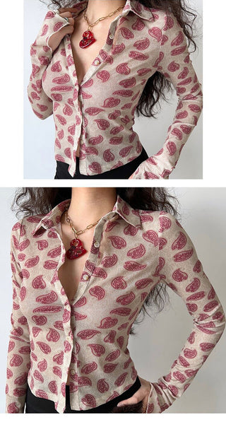 Retro graphic long-sleeved shirt