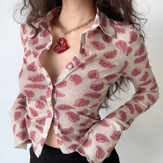 Retro graphic long-sleeved shirt
