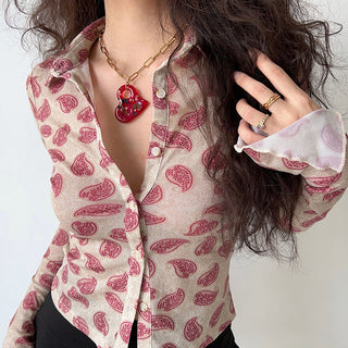Retro graphic long-sleeved shirt
