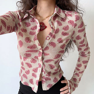 Retro graphic long-sleeved shirt