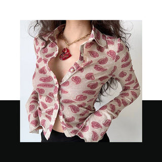 Retro graphic long-sleeved shirt
