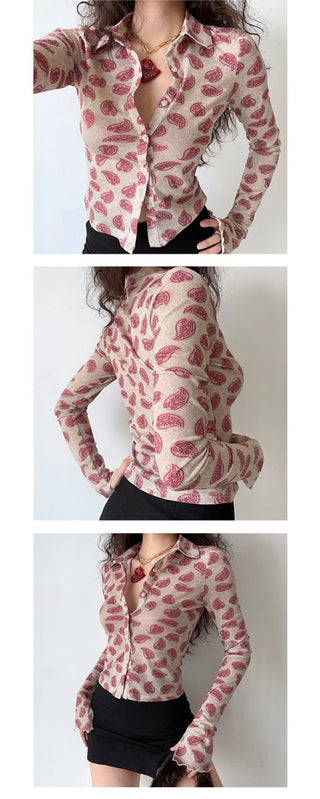 Retro graphic long-sleeved shirt