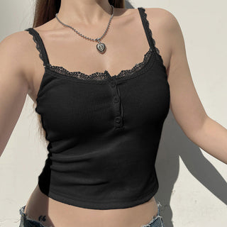 Solid color lace edge slim top