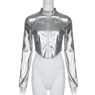Slim bright leather zipper