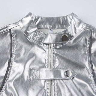 Slim bright leather zipper