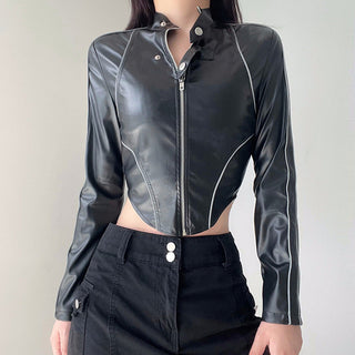 Slim bright leather zipper
