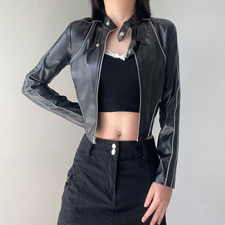 Slim bright leather zipper