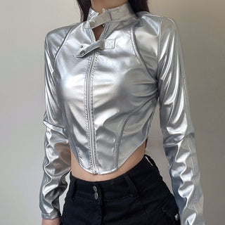 Slim bright leather zipper