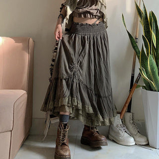 Lace stitching A -line skirt