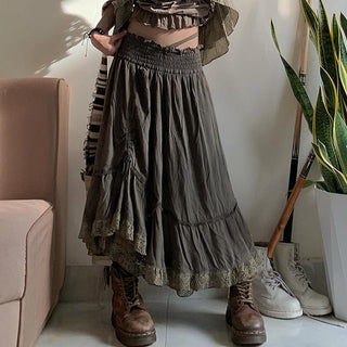 Lace stitching A -line skirt