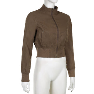 Retro stand-up collar crop zipper