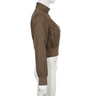 Retro stand-up collar crop zipper