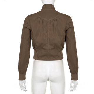 Retro stand-up collar crop zipper