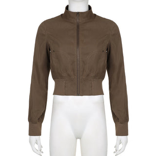 Retro stand-up collar crop zipper