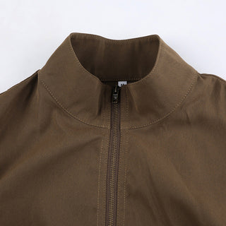 Retro stand-up collar crop zipper