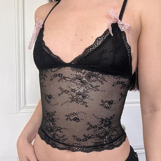 See through lace v-neck top