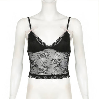 See through lace v-neck top