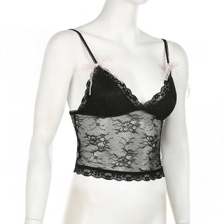 See through lace v-neck top