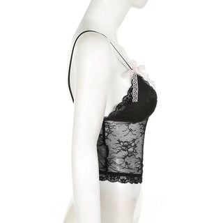 See through lace v-neck top