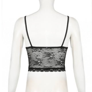 See through lace v-neck top