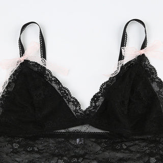 See through lace v-neck top