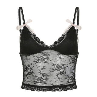 See through lace v-neck top