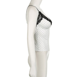 Polka dot patchwork button V -neck vest