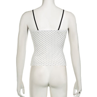 Polka dot patchwork button V -neck vest