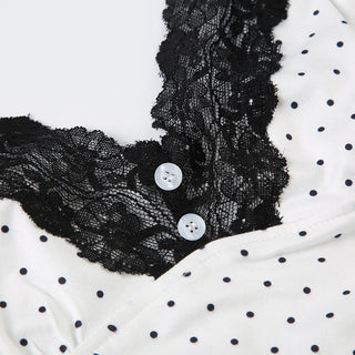 Polka dot patchwork button V -neck vest