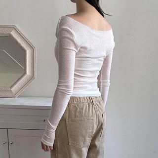 Solid color slim long -sleeved shirt