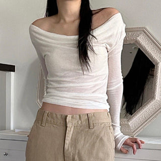 Solid color slim long -sleeved shirt