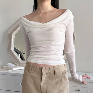 Solid color slim long -sleeved shirt