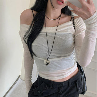 Solid color slim long -sleeved shirt