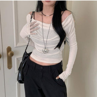 Solid color slim long -sleeved shirt