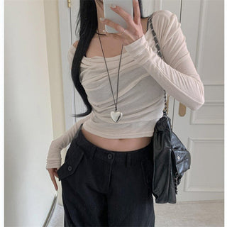 Solid color slim long -sleeved shirt