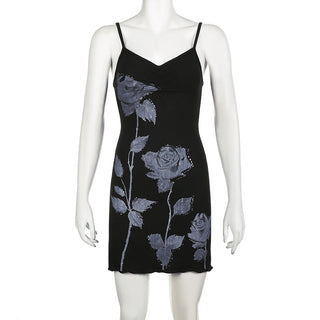 Rose graphic V -neck dress
