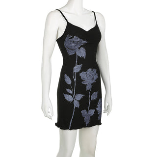 Rose graphic V -neck dress