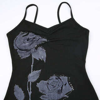 Rose graphic V -neck dress