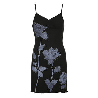 Rose graphic V -neck dress