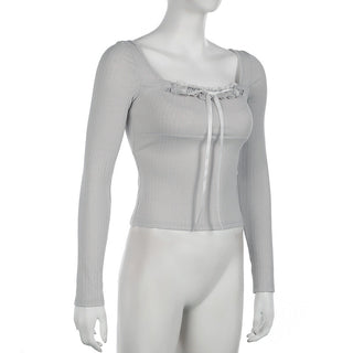 Lace bow collar long sleeve T-shirt