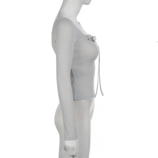 Lace bow collar long sleeve T-shirt