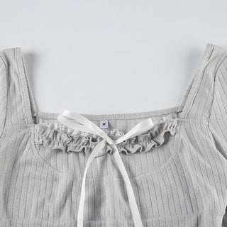 Lace bow collar long sleeve T-shirt